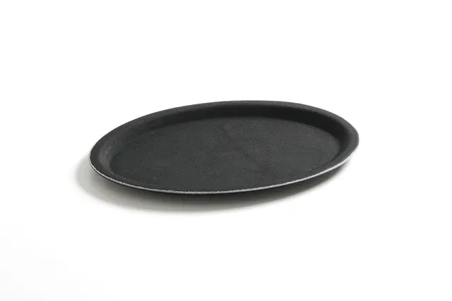 Serveringsbrett i polyester, oval svart 16x23 cm 