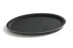 Serveringsbrett i polyester, oval svart 20x26,5 cm