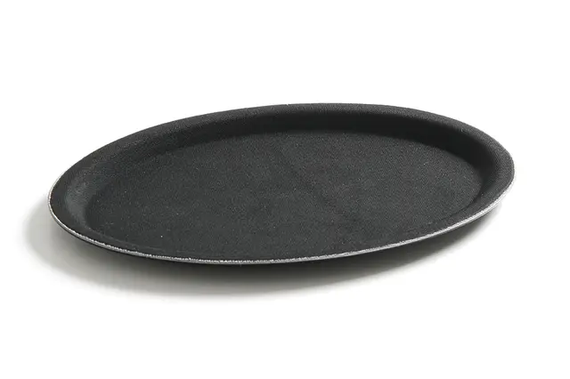 Serveringsbrett i polyester, oval svart 20x26,5 cm 