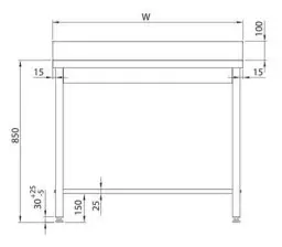 Rustfri benk med oppkant uten underhylle BxDxH: 60x70x85cm 