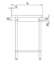 Rustfri benk med oppkant uten underhylle BxDxH: 60x70x85cm 