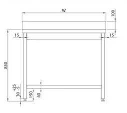 Rustfri benk med oppkant en underhylle BxDxH: 100x70x85cm 