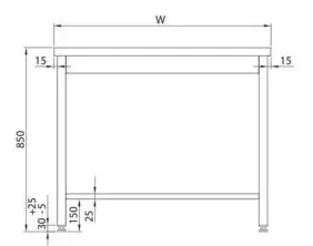 Rustfri arbeidsbenk uten underhylle BxDxH: 60x70x85 cm 