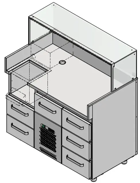 Pølsedisk 1200 5 kjølte skuffer BxDxH: 120,3x69,9x90/139,3cm 